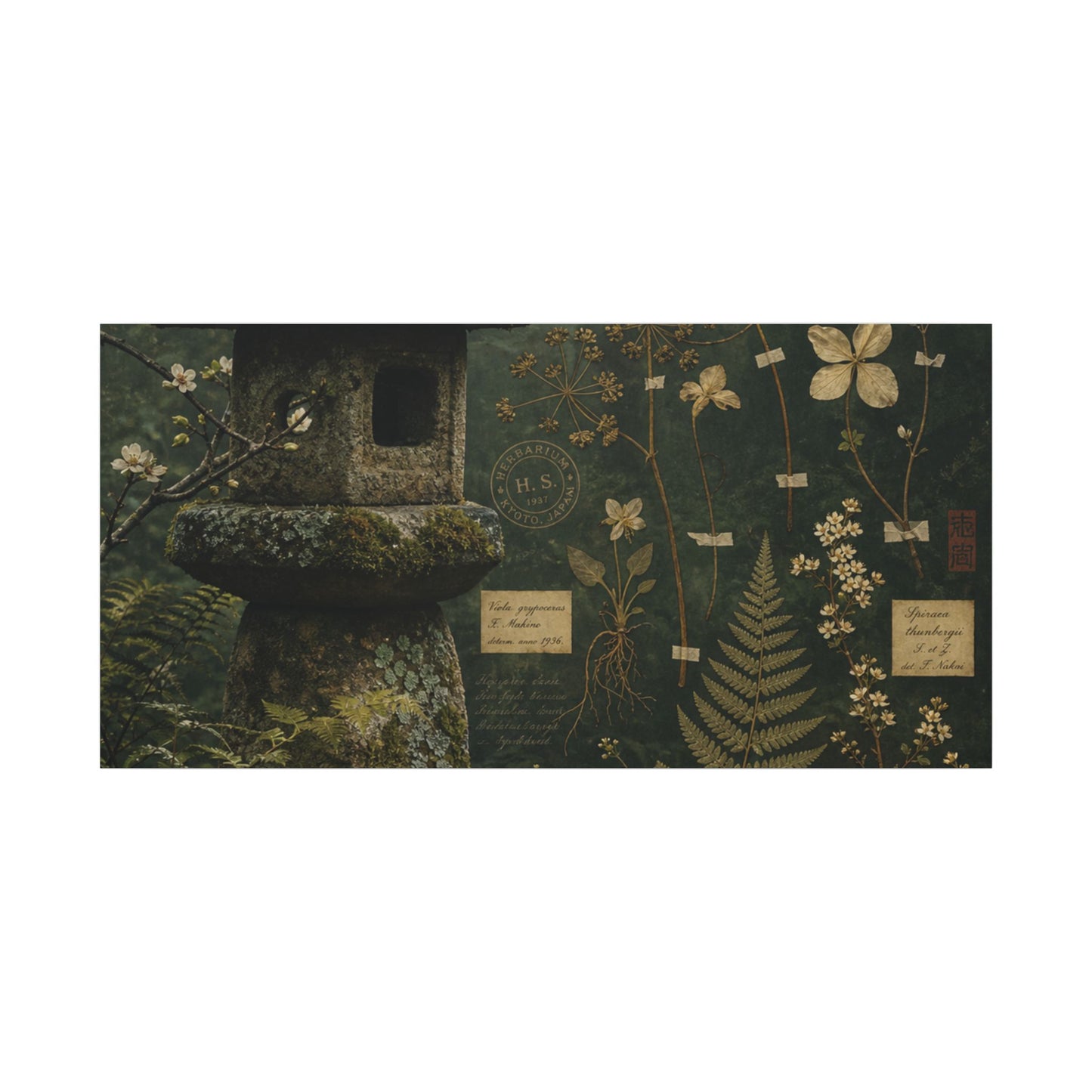 Spring Stone Lantern Herbarium Canvas Art | Nostalgic Decor
