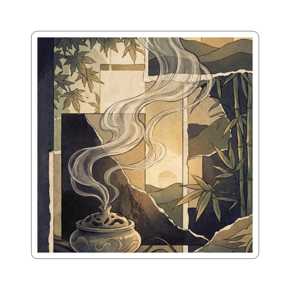 Summer Incense Smoke Ukiyo E Inspired Sticker | Peaceful Decor