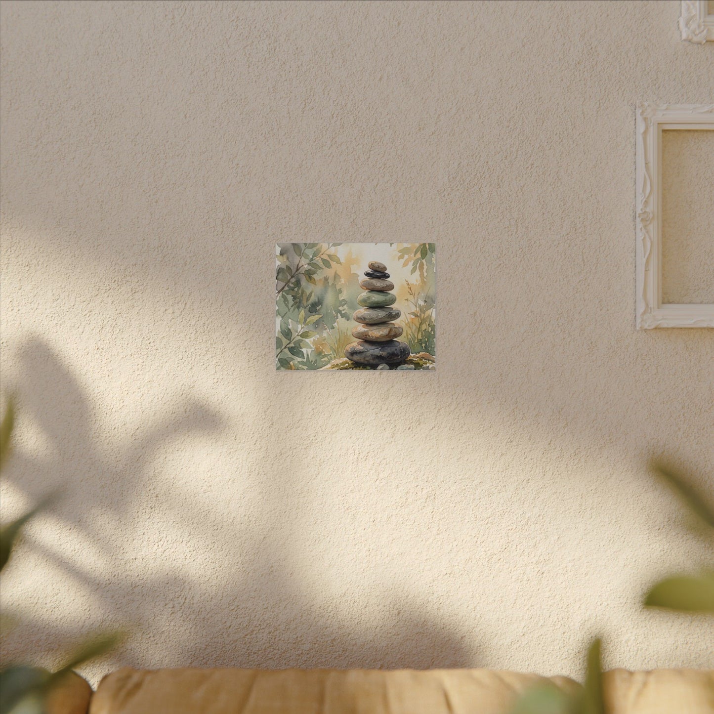 Golden Hour River Stones Canvas Art - Japandi Mono No Aware