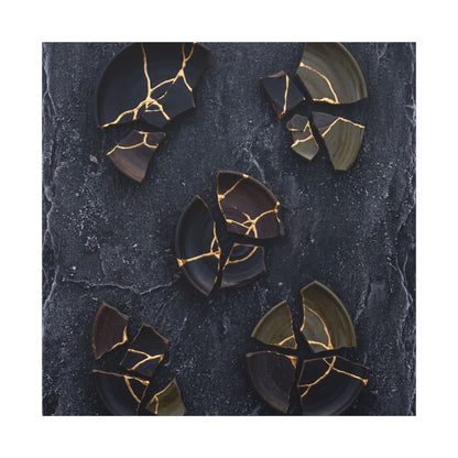 Broken Pottery Canvas Art | Winter Dark Japandi Shadow Zen Art