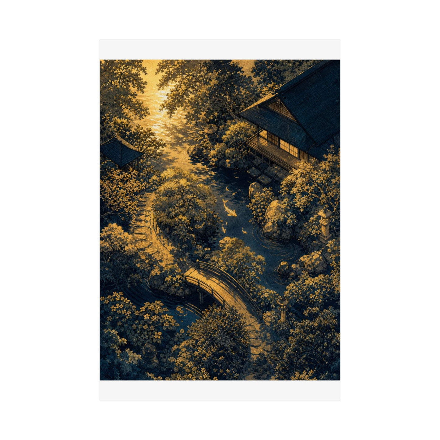Moonlit Garden Ukiyo E Inspired Wall Art Print | Calm Zen Art