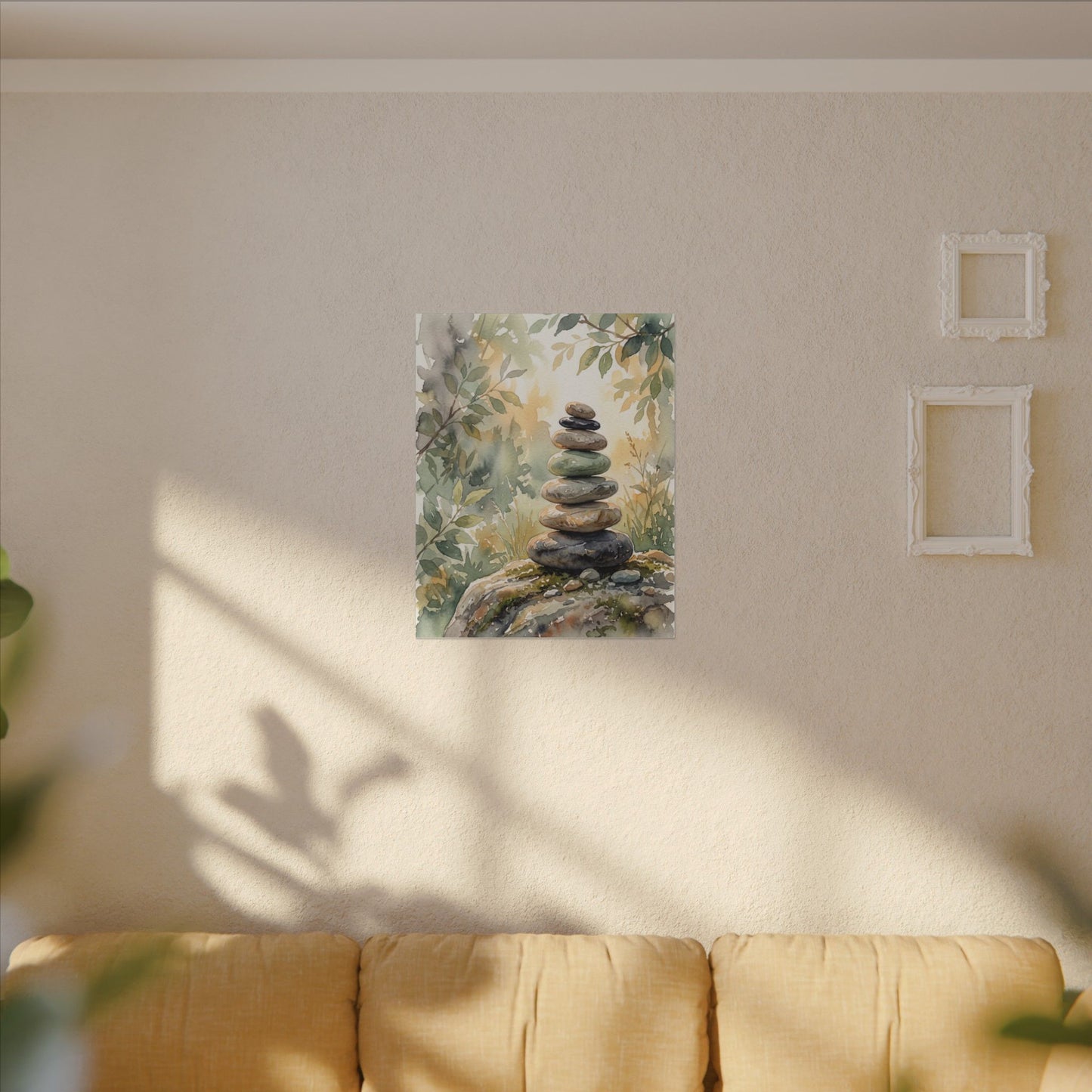 Golden Hour River Stones Canvas Art - Japandi Mono No Aware