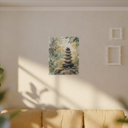 Golden Hour River Stones Canvas Art - Japandi Mono No Aware