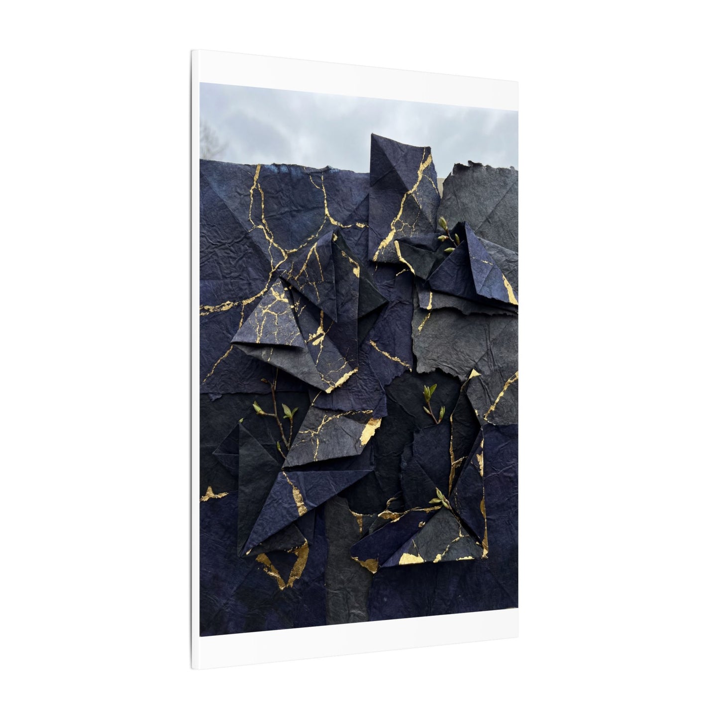 Beautiful Paper Fold Canvas Art - Crackle Gold Kintsugi