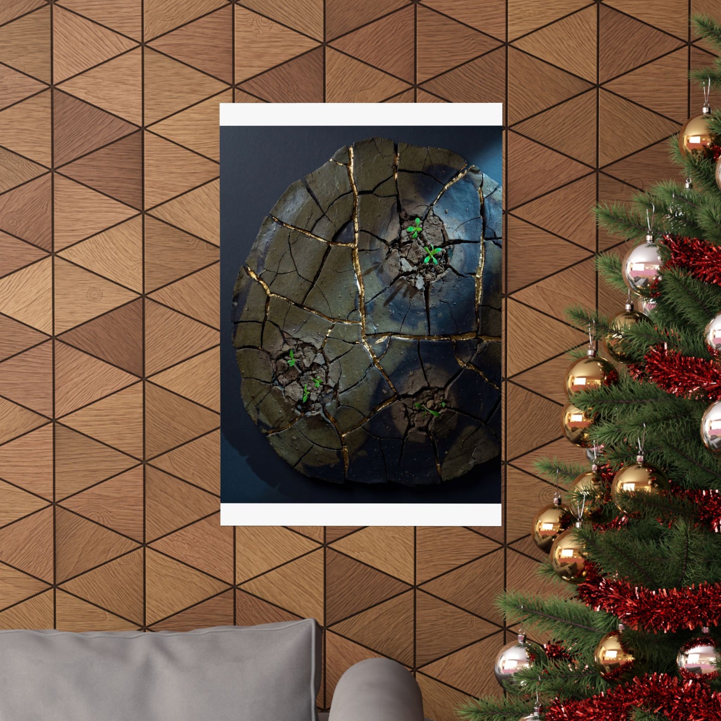 Moonlight Cracked Earth Wall Art Print - Dark Japandi Kanso