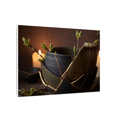 Broken Pottery Spring Canvas Art | Dark Japandi Luxurious Design