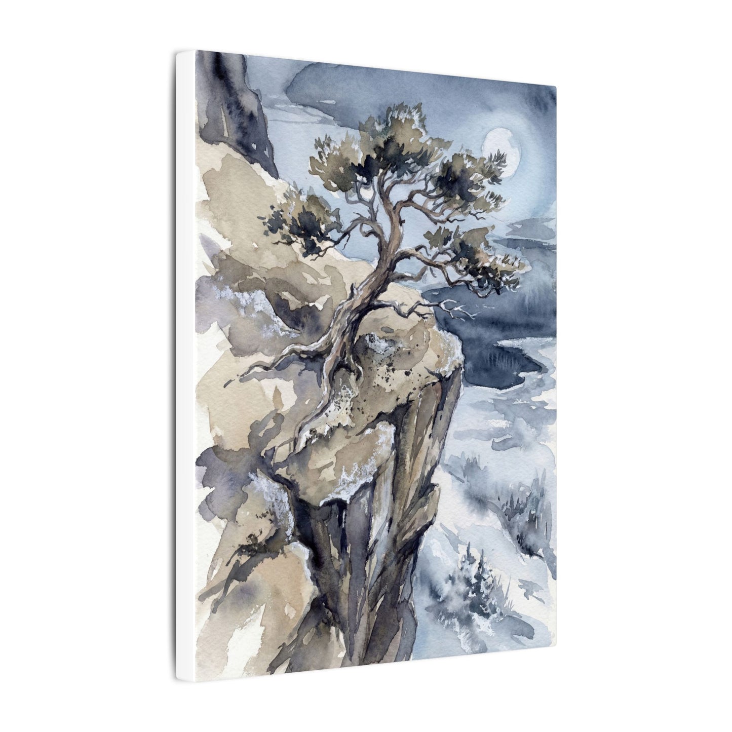 Pine Tree Canvas Art | Winter Japandi Watercolor Art