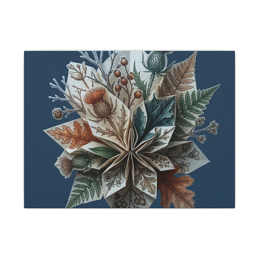 Winter Paper Fold Vintage Botanical Canvas Art | Earthy Decor