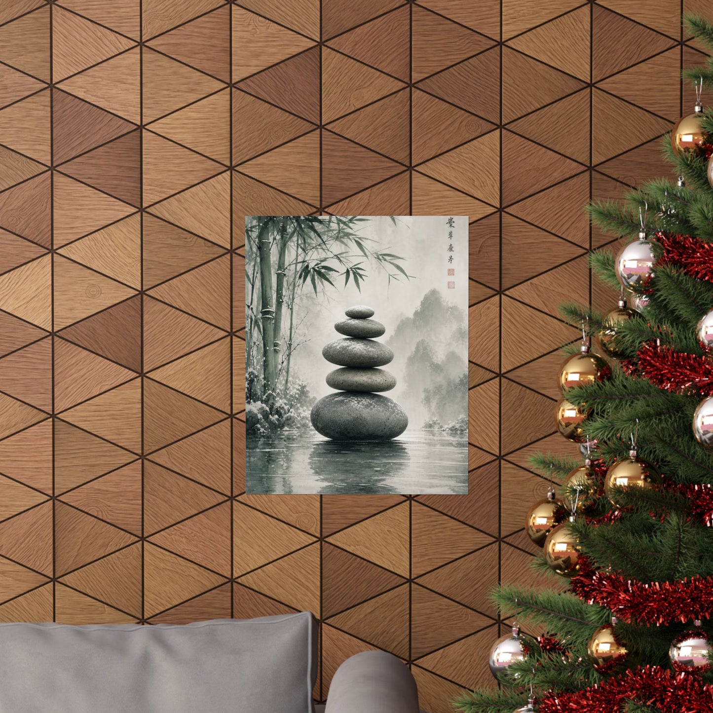 River Stones Sumi E Wall Art Print | Tranquil Zen Art