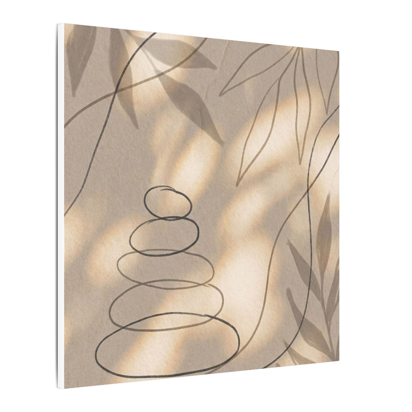 River Stones Minimal Line Canvas Art | Earthy Japandi Art