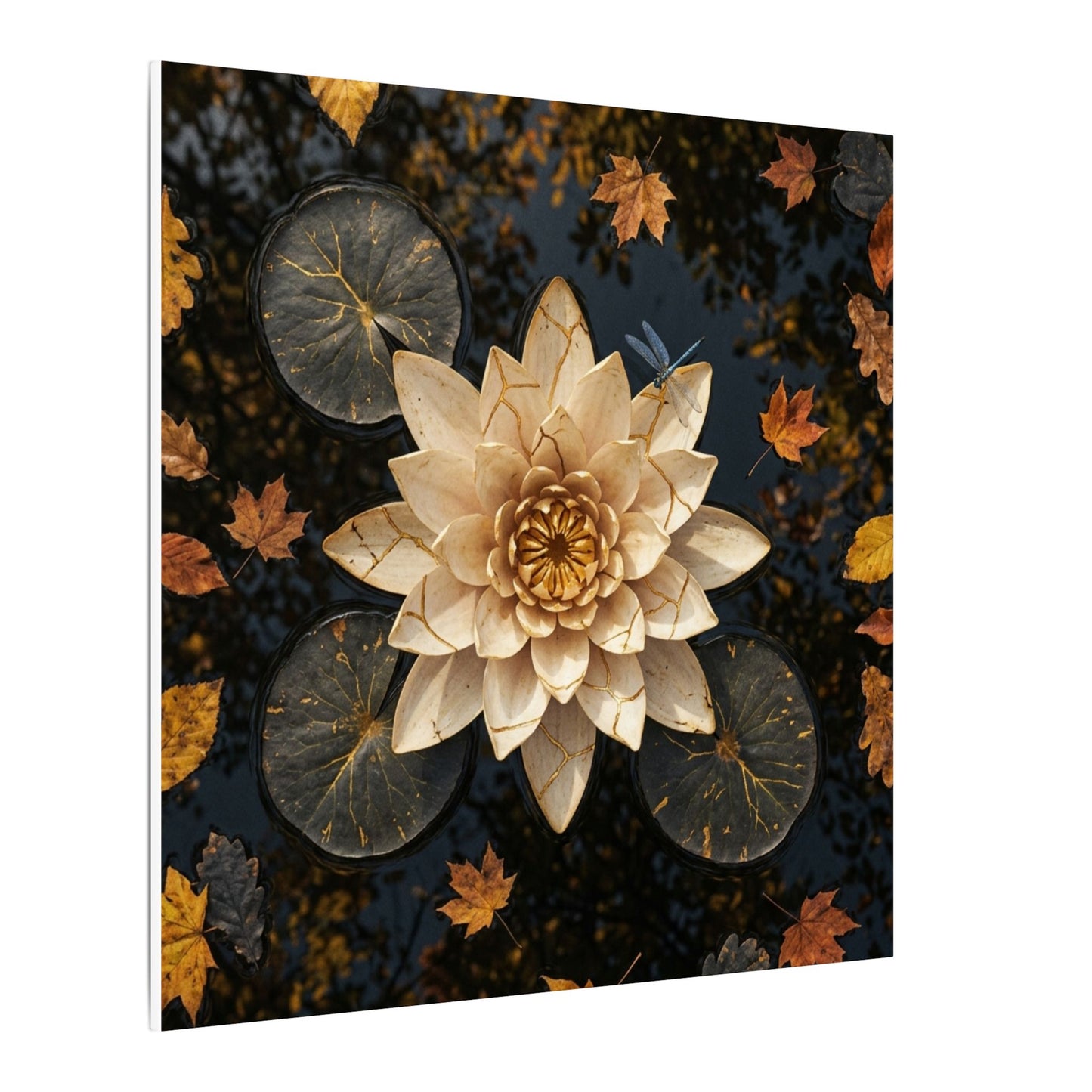 Kintsugi Lotus Flower in Dappled | Gold Repair Canvas Art