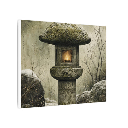 Stone Lantern Winter Canvas Art | Japandi Neutral Design