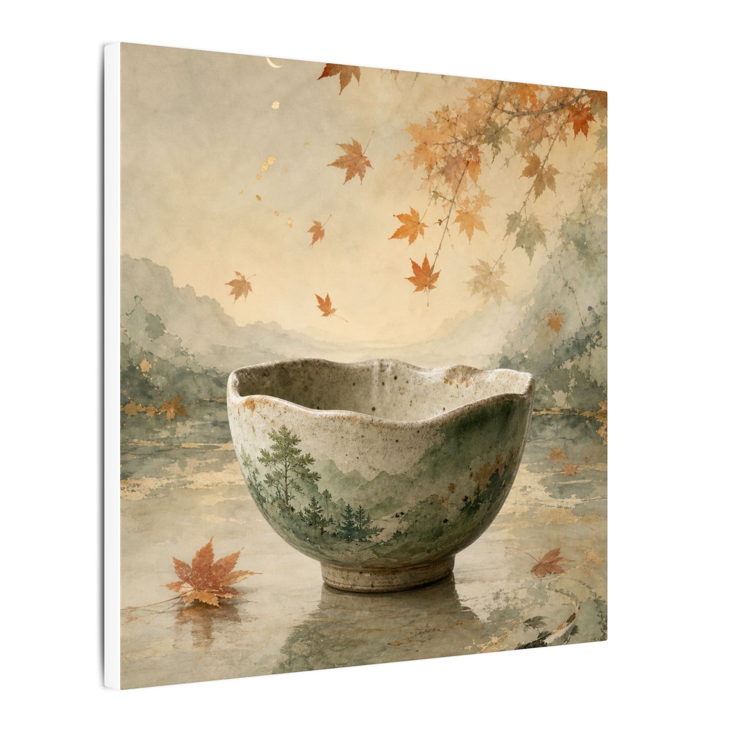 Autumn Ceramic Bowl Watercolor Canvas Art | Cozy Decor