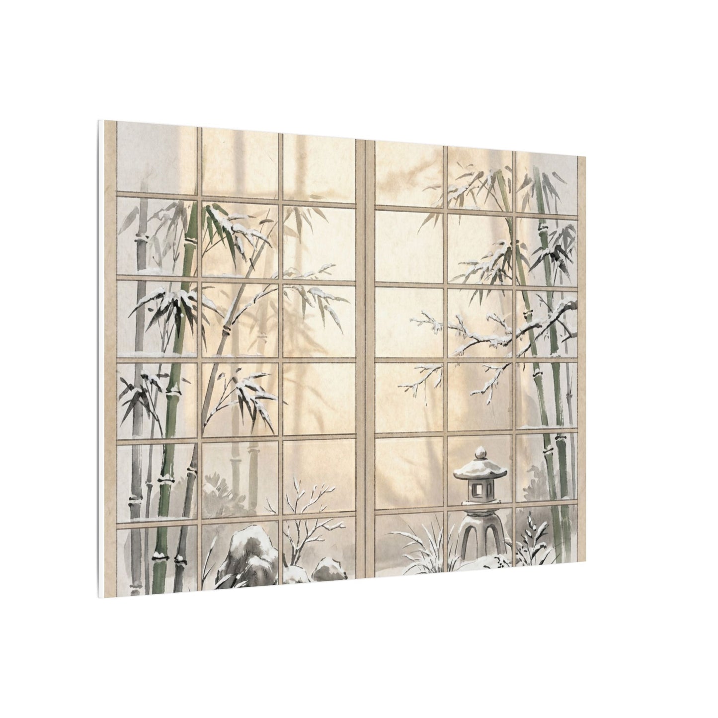 Winter Shoji Screen Sumi E Canvas Art | Tranquil Decor