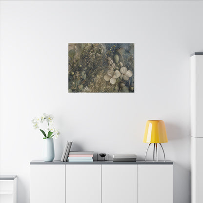 Japandi Dried Flowers in Moonlight | Watercolor Canvas Art