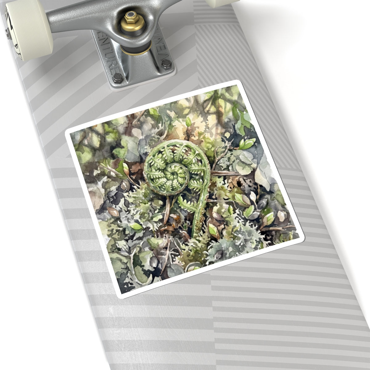 Japandi Fern Unfurling in Dappled | Watercolor Sticker