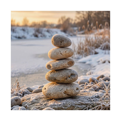 Winter River Stones Japanese Pattern Wall Art Print | Warm Decor