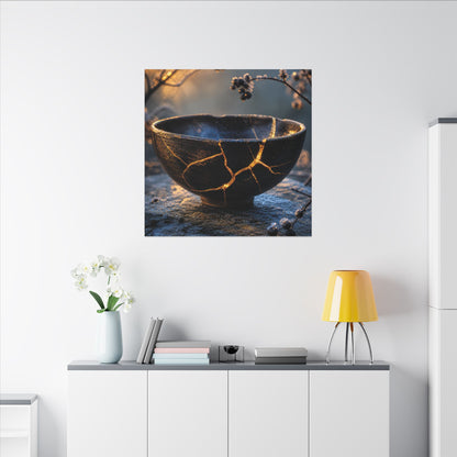 Ceramic Bowl Canvas Art | Winter Kintsugi Gold Repair Art
