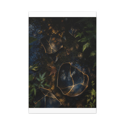 Dark Japandi Broken Pottery in Dappled | Shadow Zen Canvas Art