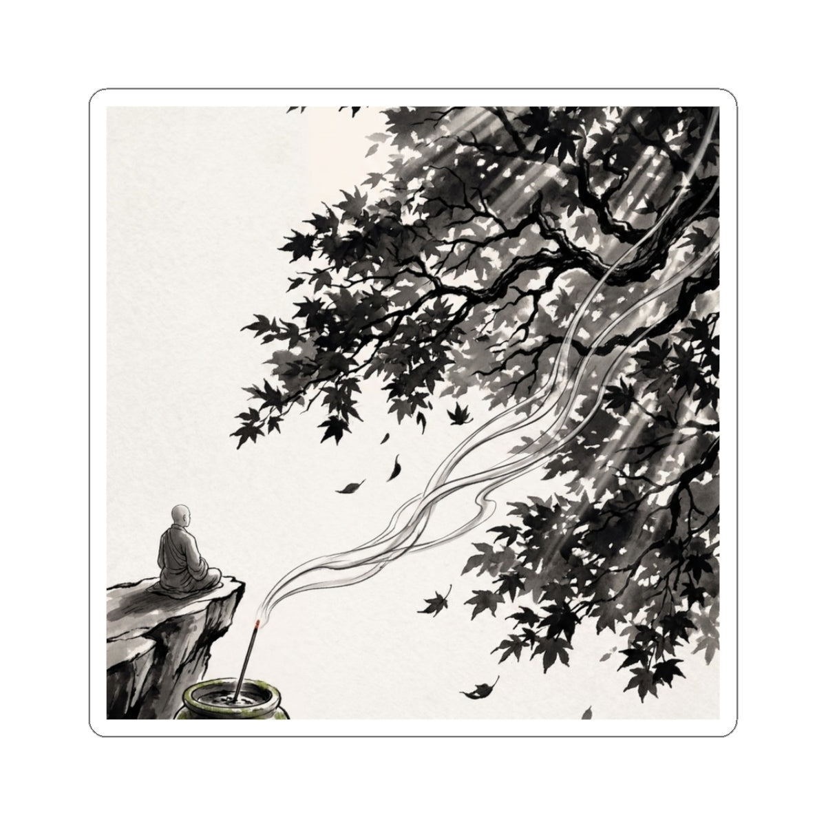 Incense Smoke Sticker | Autumn Zen Ukiyo E Inspired Art Art Print
