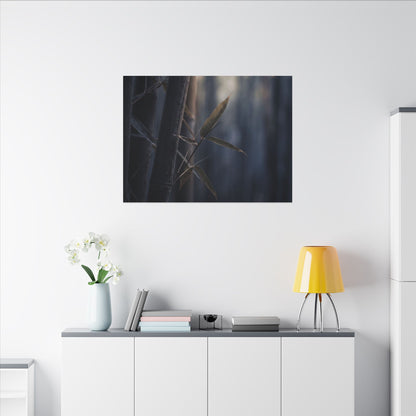 Dark Japandi Bamboo Grove in Dawn | Moody Minimal Canvas Art
