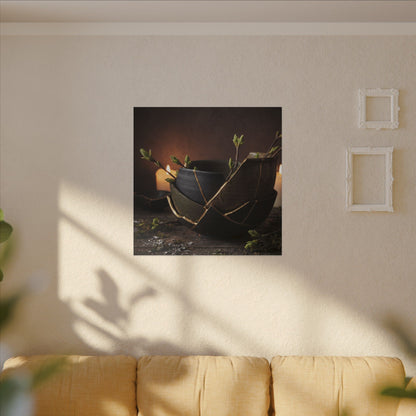 Broken Pottery Spring Canvas Art | Dark Japandi Luxurious Design