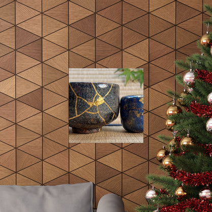 Kintsugi Tea Ceremony in Dawn | Crackle Gold Wall Art Print