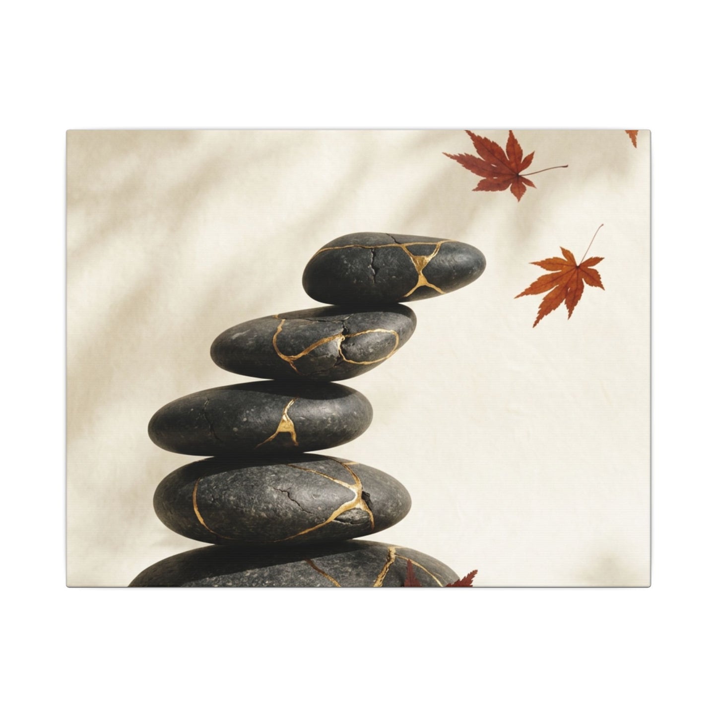 Kintsugi River Stones in Dappled | Crackle Gold Canvas Art