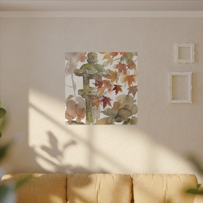 Stone Lantern Watercolor Canvas Art | Earthy Japandi Art