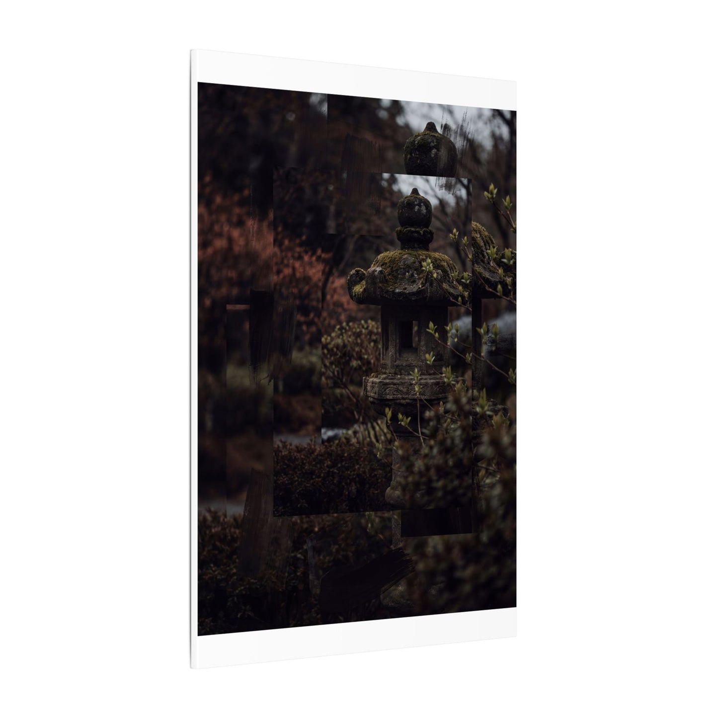 Stone Lantern Spring Canvas Art | Dark Japandi Bold Design