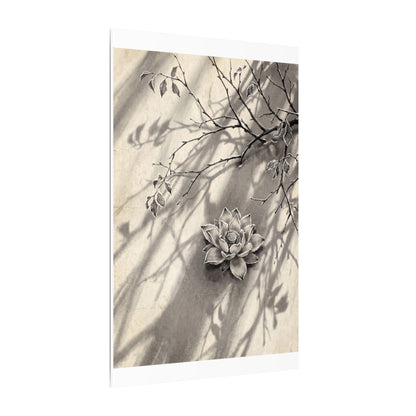 Winter Lotus Flower Sumi E Canvas Art | Contemplative Decor