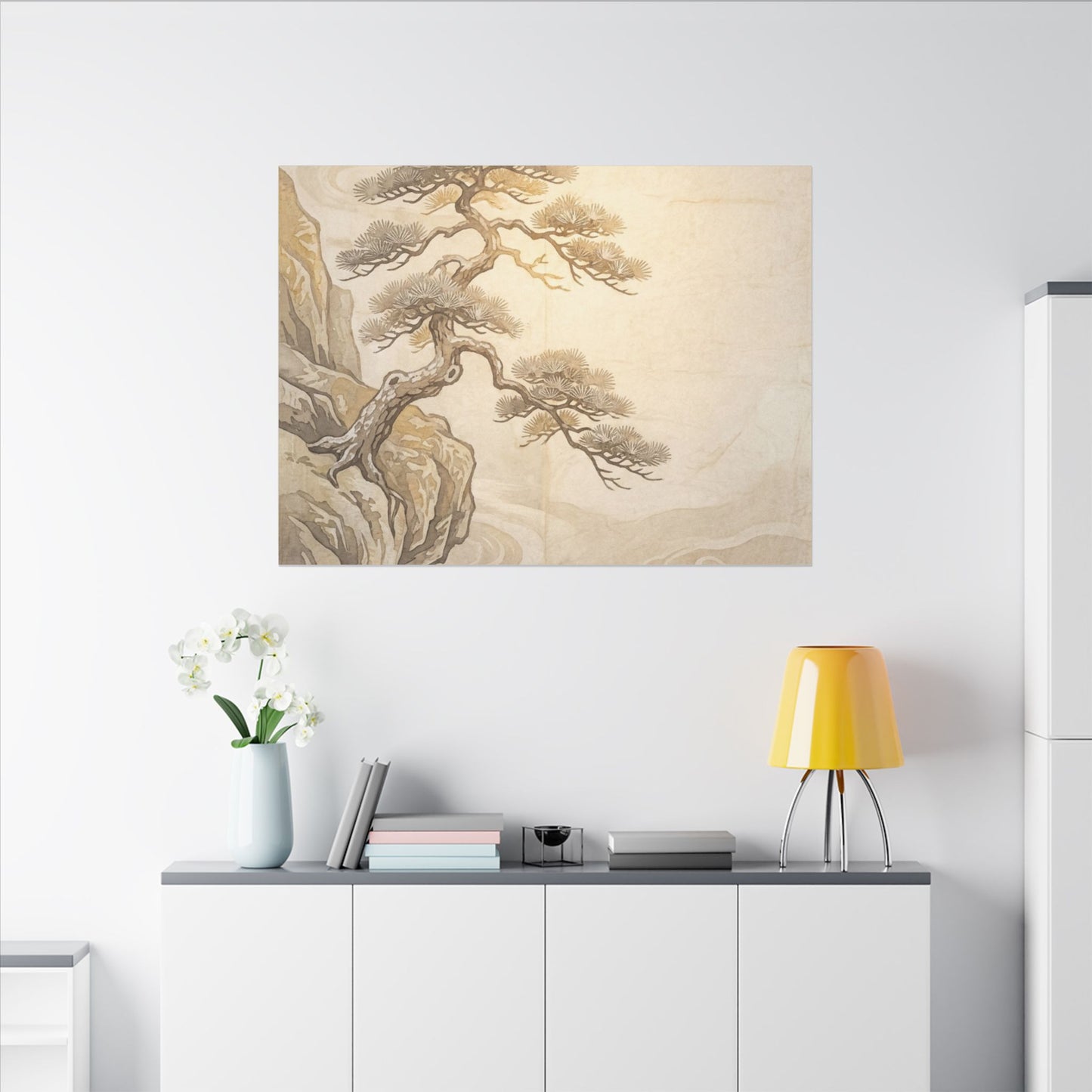 Winter Pine Tree Japanese Pattern Canvas Art | Elegant Decor