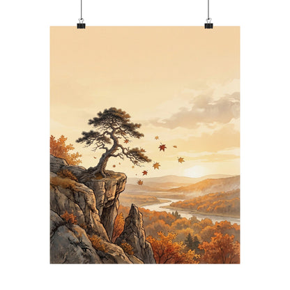 Japandi Pine Tree in Golden Hour | Japanese Pattern Wall Art Print