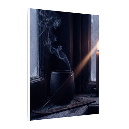 Incense Smoke Winter Canvas Art | Dark Japandi Sophisticated Design