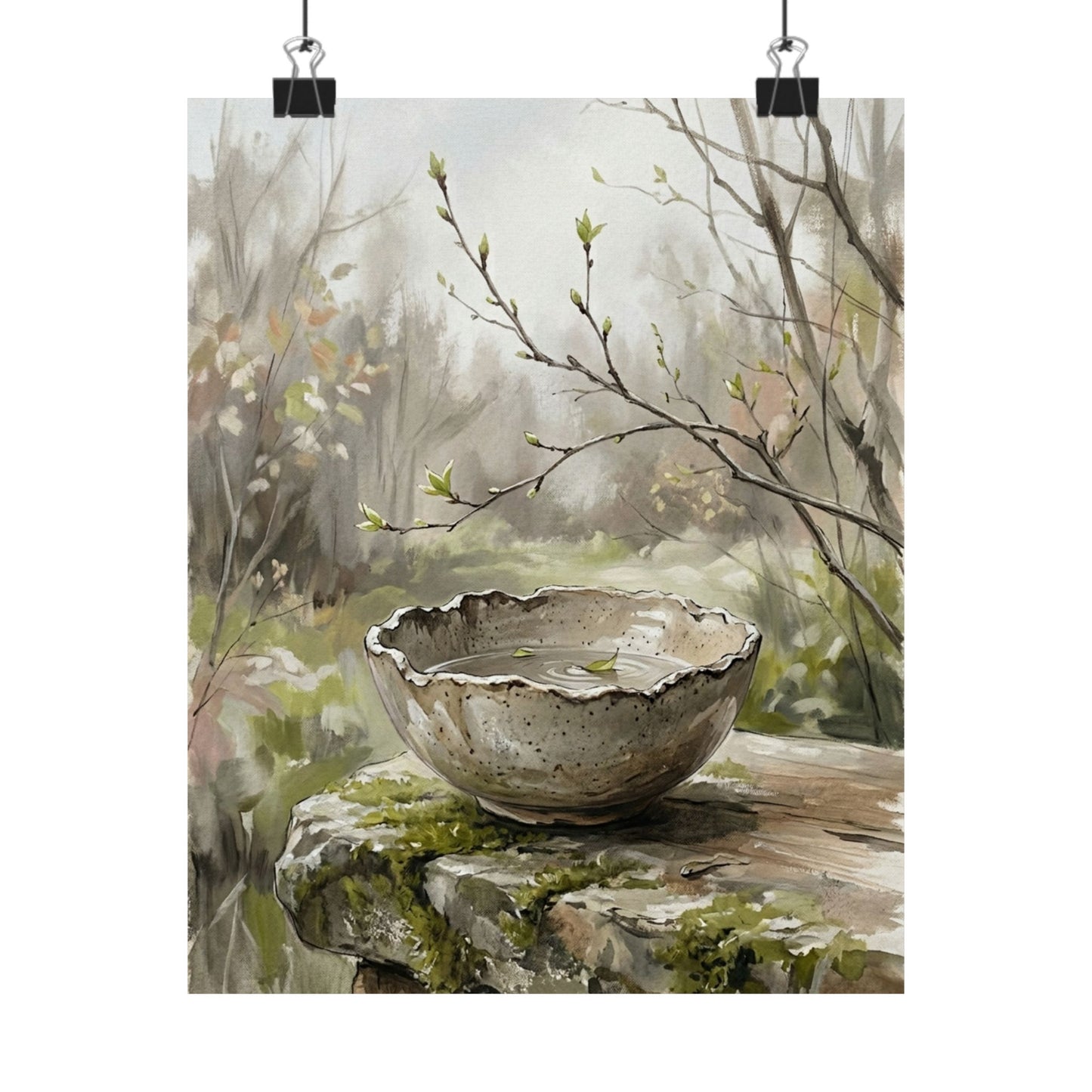 Japandi Ceramic Bowl in Overcast | Minimal Line Wall Art Print