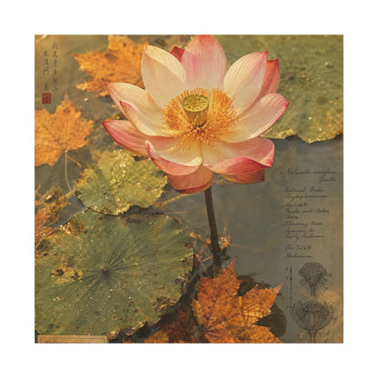 Autumn Lotus Flower Herbarium Canvas Art | Rustic Decor