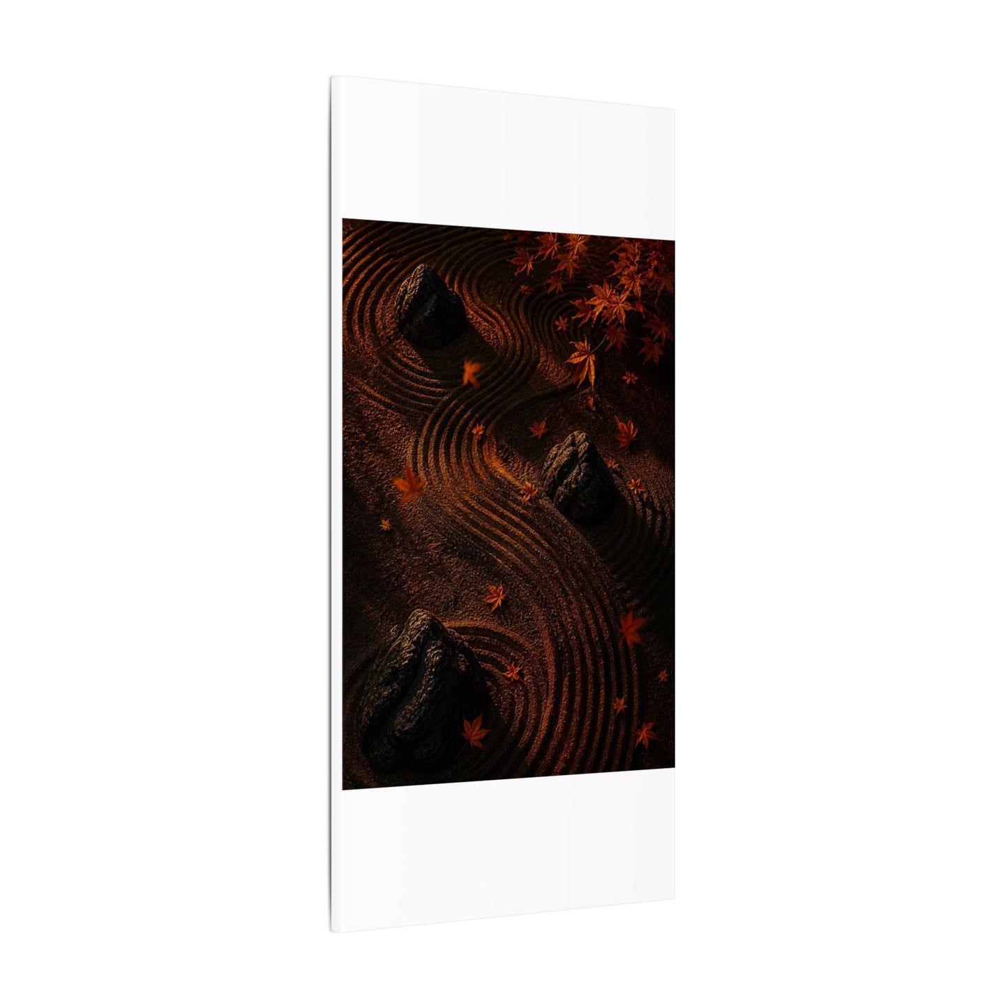 Dark Japandi Rock Garden in Golden Hour | Charcoal Ink Canvas Art
