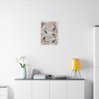 Earthy Koi Pond Canvas Art - Japanese Pattern Japandi