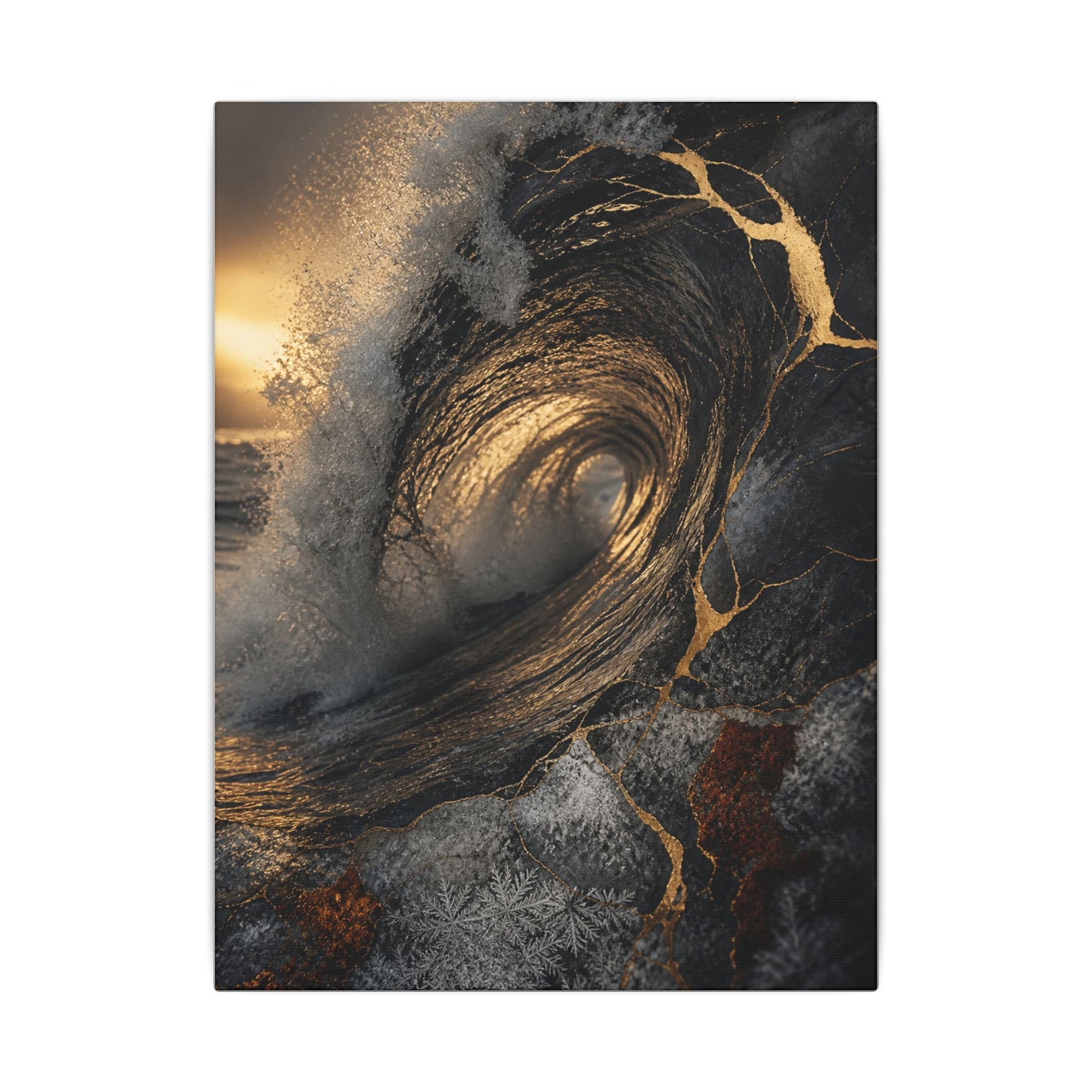 Kanso Ocean Wave Canvas Art - Kintsugi Gold Vein