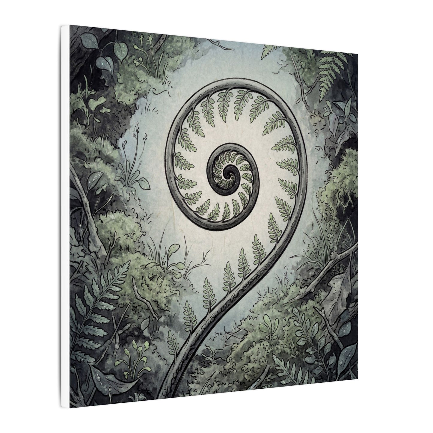 Zen Fern Unfurling in Dawn | Ukiyo E Inspired Canvas Art