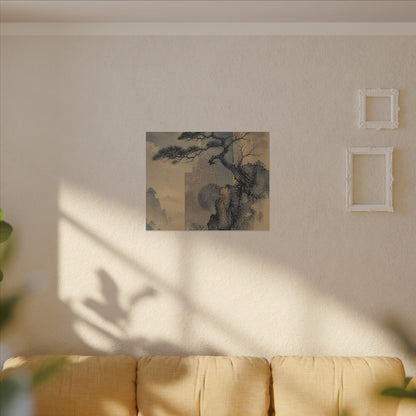 Japandi Pine Tree in Moonlight | Japanese Pattern Canvas Art