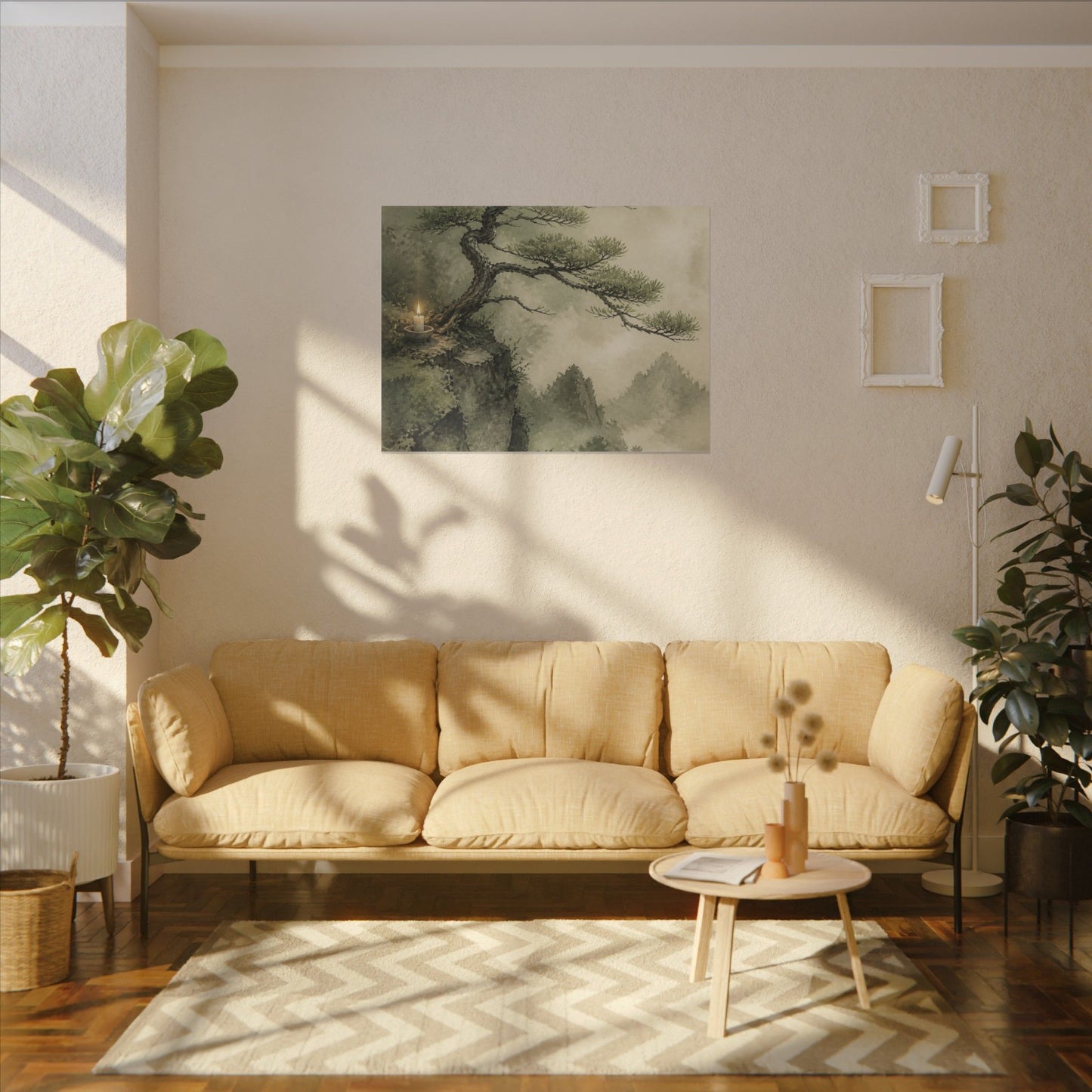 Candlelight Pine Tree Canvas Art - Japandi Kanso