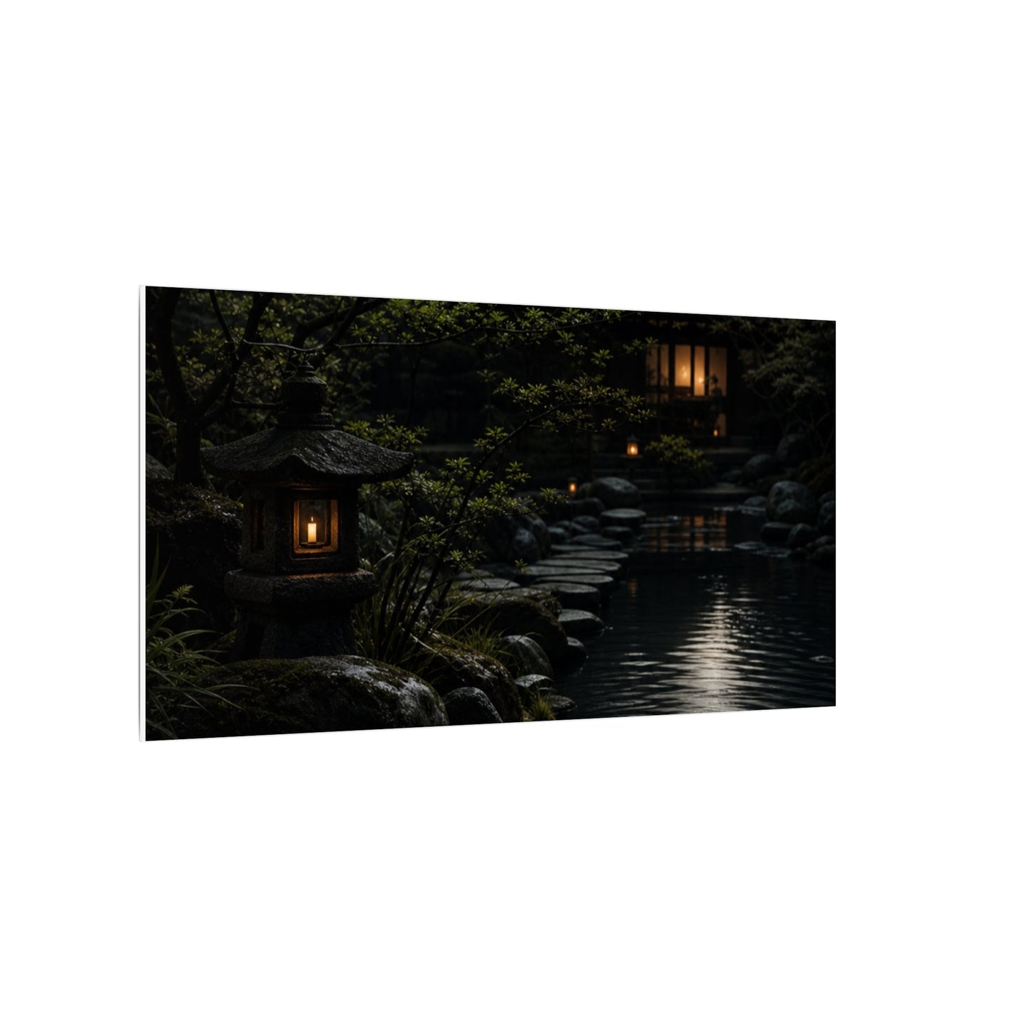 Moonlit Garden Shadow Zen Canvas Art | Sophisticated Dark Japandi Art