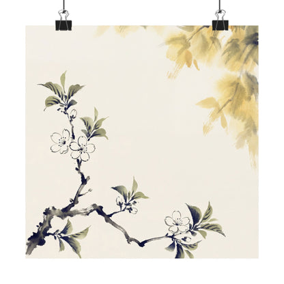 Zen Cherry Blossom in Golden Hour | Sumi E Wall Art Print Art Print