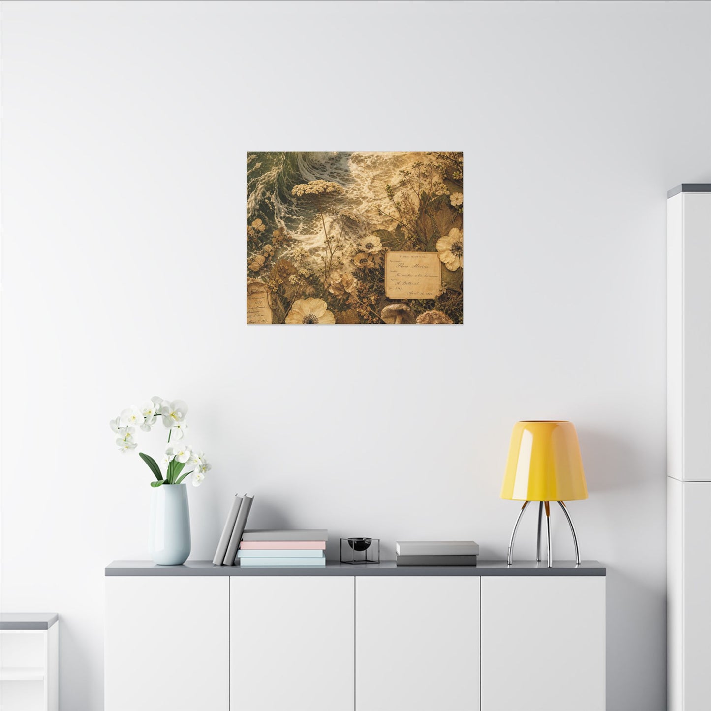 Spring Ocean Wave Herbarium Canvas Art | Nostalgic Decor