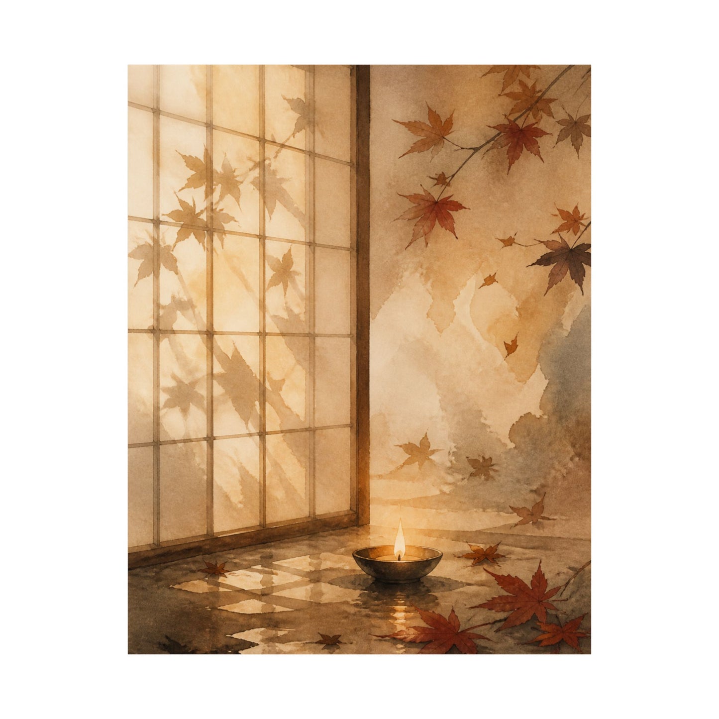 Shoji Screen Autumn Wall Art Print | Japandi Warm Design