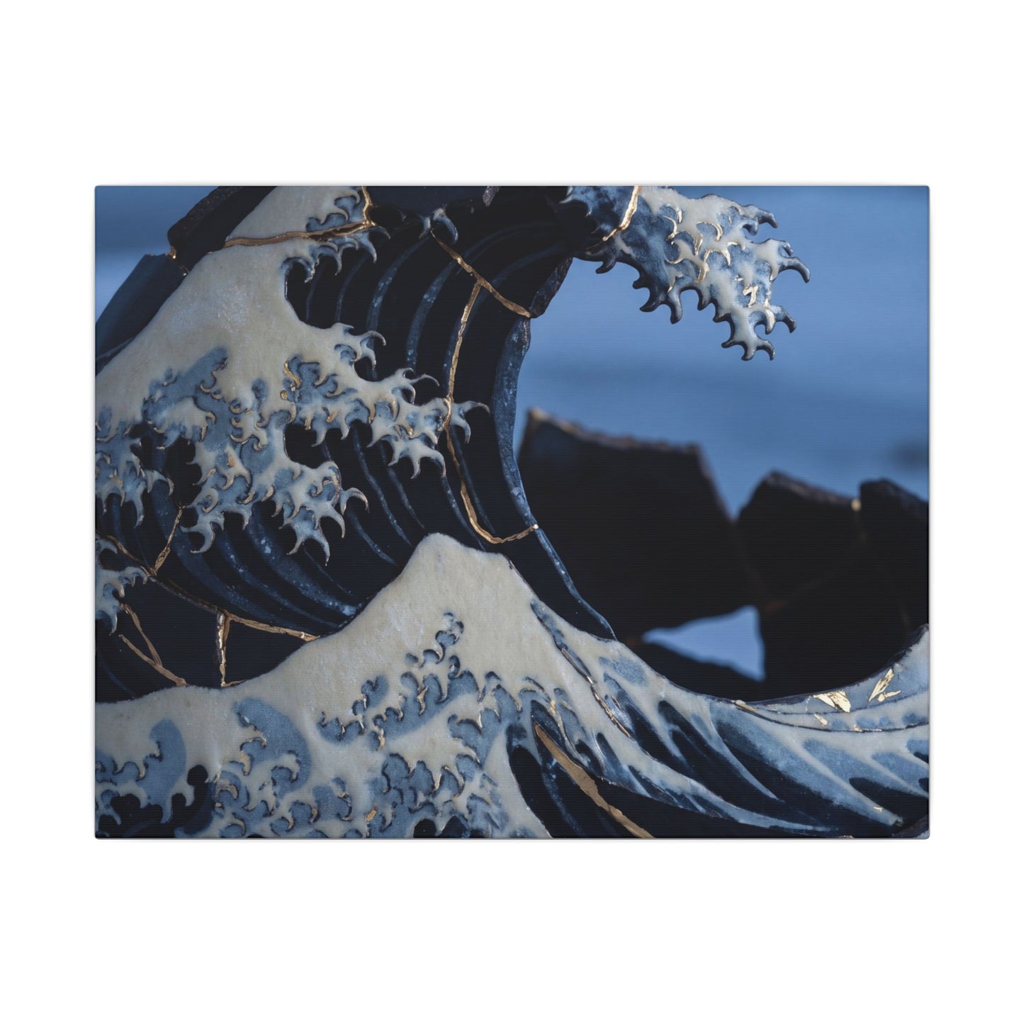 Ocean Wave Canvas Art | Winter Kintsugi Gold Repair Art Art Print