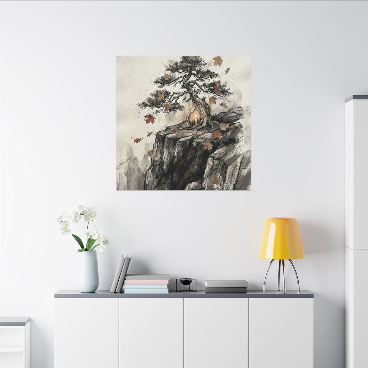 Pine Tree Autumn Canvas Art | Japandi Earthy Design