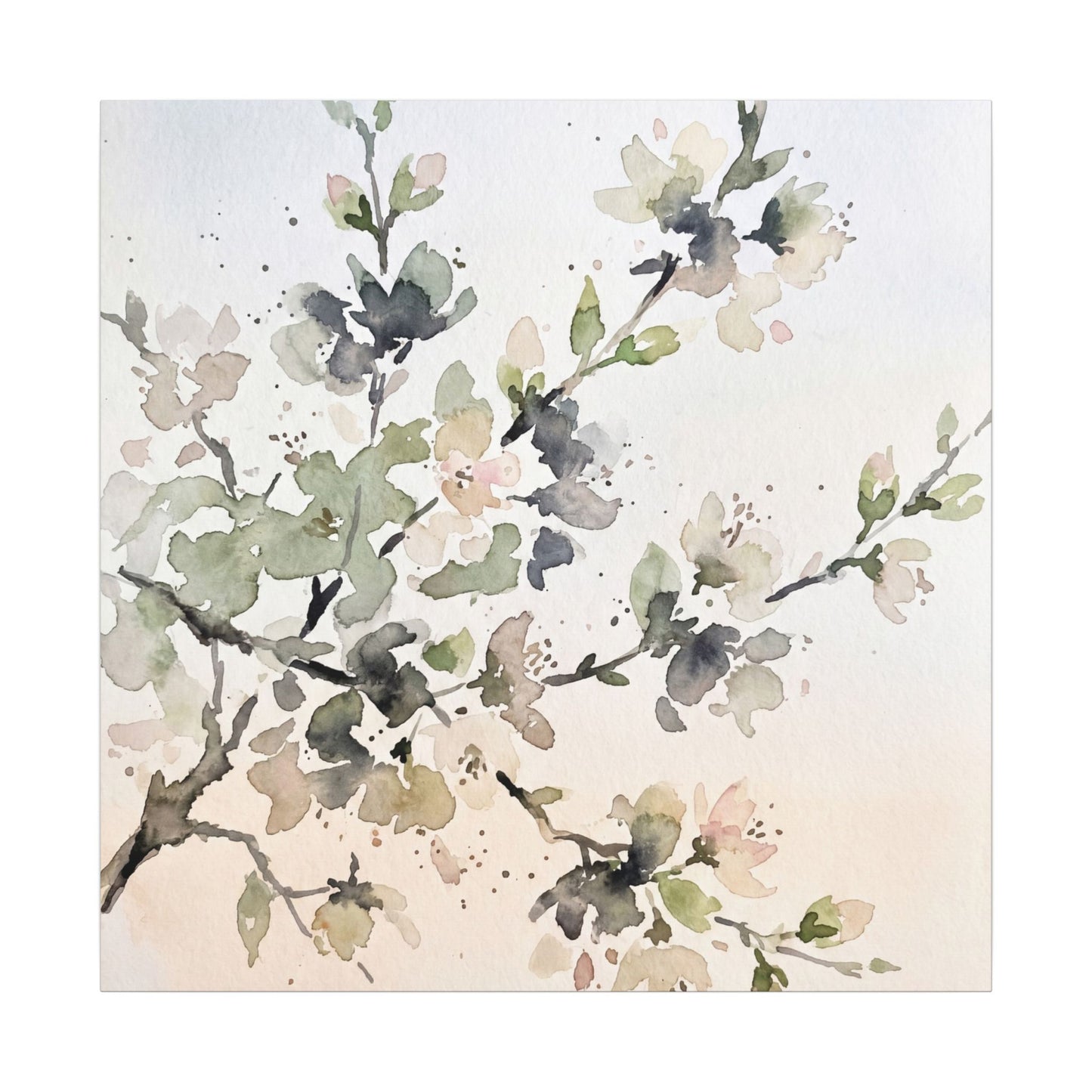 Cherry Blossom Watercolor Canvas Art | Elegant Japandi Art