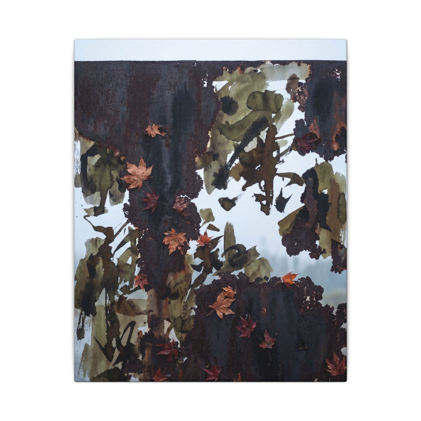 Rust Patina Charcoal Ink Canvas Art | Sophisticated Dark Japandi Art